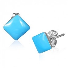 Stud earrings made of steel - pastel blue squares