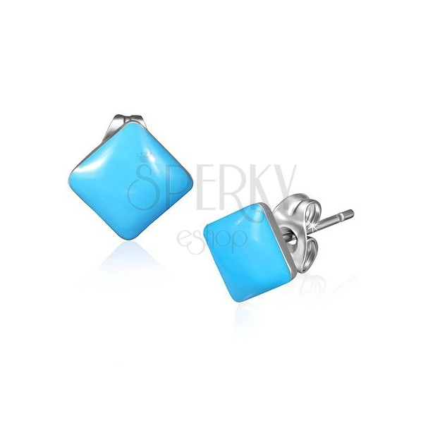 Stud earrings made of steel - pastel blue squares