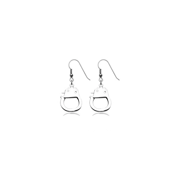 Earrings made of 316L steel in silver colour - police handcuffss