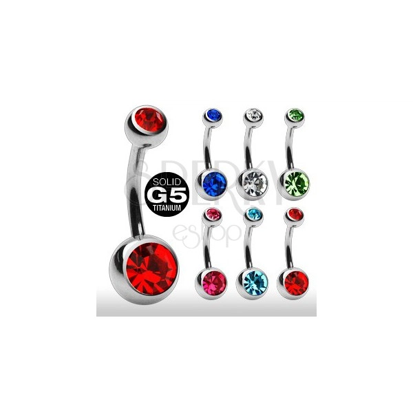 Titanium belly ring with zircons in both balls