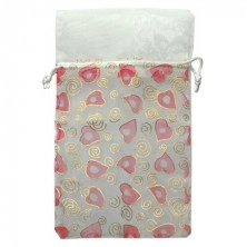 Big gift bag - hearts and gold spirals on white background