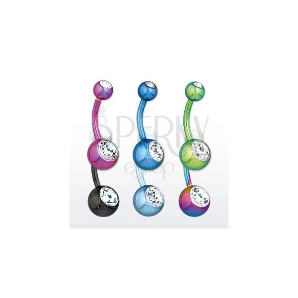 Steel belly piercing - balls with glittery zircons, various colours, length 11 mm