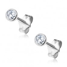 Silver earrings - clear zircon in round mount, 3 mm
