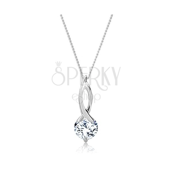 Silver necklace - loop with round zircon on chain