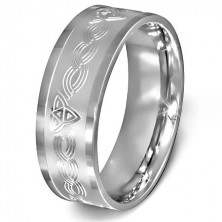 Ring made of surgical steel - Celtic knot on matt silver background