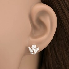 Earrings made of 925 silver - silhouette of angel embedded with zircons
