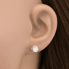 Earrings made of 925 silver - clear zircon in double frame, 6 mm