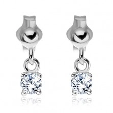 Earrings made of 925 silver - clear zircon dangling from stud, 3 mm