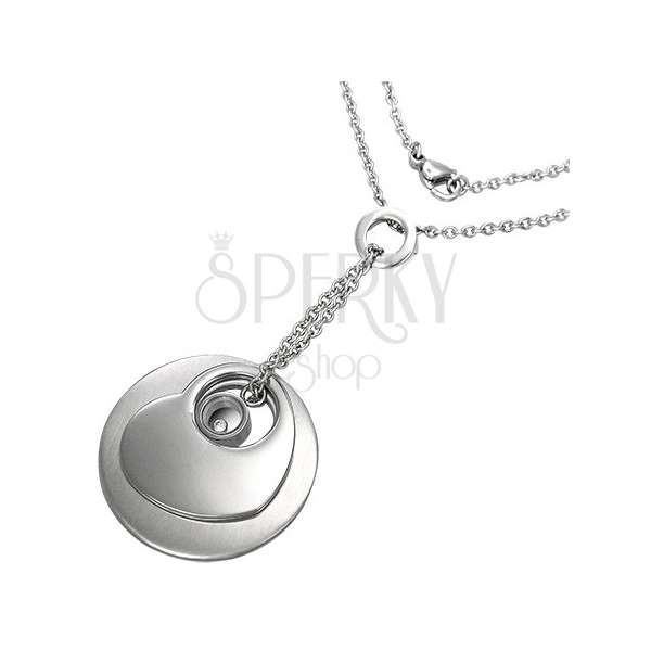 Surgical steel set of chainlet and pendants - disc, heart, and zircon in ring