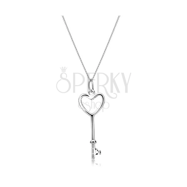 Necklace made of 925 silver - heart-shaped key on chain