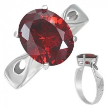 Ring made of steel - red moon stone "January", tear-like cutouts