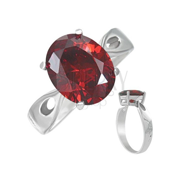 Ring made of steel - red moon stone "January", tear-like cutouts