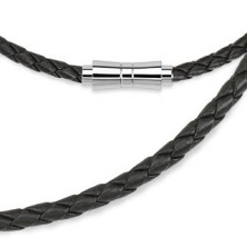 Leather string made of intertwined strips with magnetic fastening