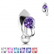 Steel navel piercing - bent ribbon with a colored rhinestone