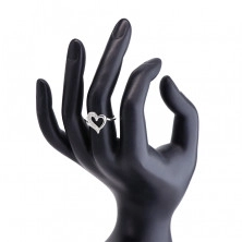 Silver ring - irregular heart with zircon half