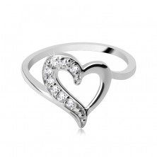 Silver ring - irregular heart with zircon half