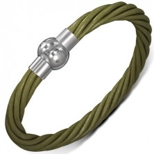 Leather bracelet - green twisted cords, magnetic clasp