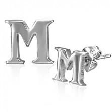Stud earrings made of steel - block letter M