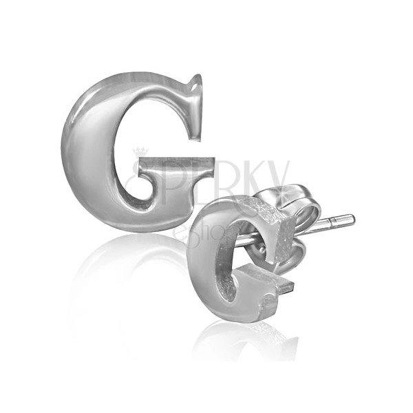Earrings made of steel - smooth letter G, studs
