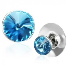 Copper earrings - blue Swarovski crystal in mount in silver colour