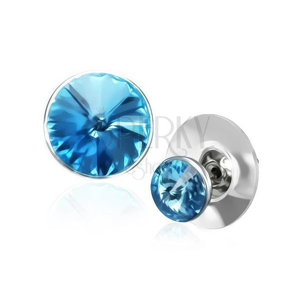 Copper earrings - blue Swarovski crystal in mount in silver colour